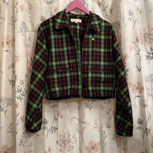 Teddy Fresh: Green/Black Women's Plaid Zip Jacket - Size Large - gently used